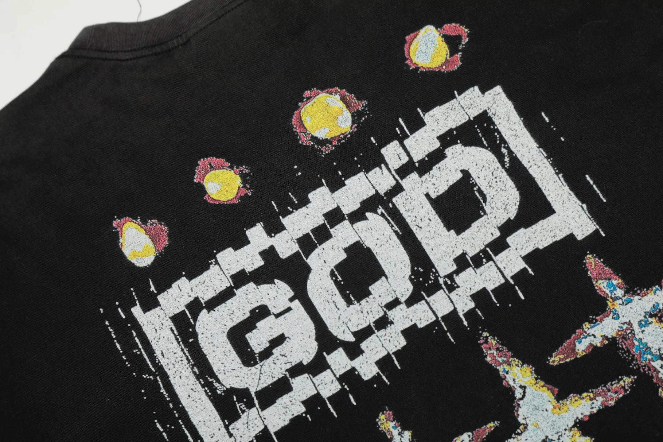 #VT439 P160💰 Saint Michael's new FOR SOME ONE co-branded GOD retro washed distressed long-sleeved T-shirt Small neckline design White ink digital direct printing High street retro heavyweight distressed washed Vintage long sleeves Size: S M L XL